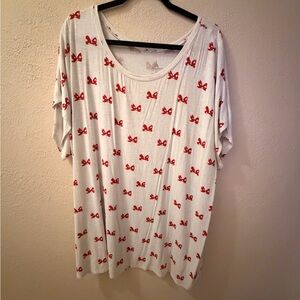 Disney White and Red Bow Pattern Long Sleeve Tee